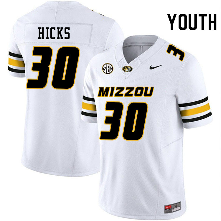 Youth #30 Chuck Hicks Missouri Tigers College Football Jerseys Stitched-White